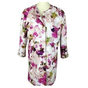 Liz Claiborne Women L Dusty Jacket Lined Flower 5/6 Sleeve Length Cotton